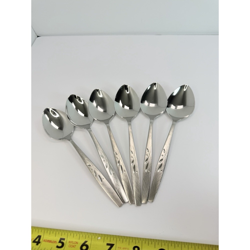 Oneida WILL O WISP 6 Soup Spoons Cube Mark Stainless Flatware Spoon #2